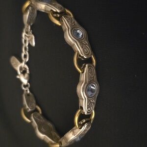 Brighten Two-Tone Bracelet with Blue Accents Size 7"